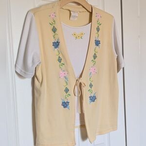 Vtg Yellow + White Coastal Combination Top + Vest. Size 12.